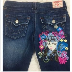 True Religion Jeans Embroidered Flower Girl